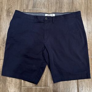 Men's Navy Blue Lacoste Logo Shorts Size 42 Slim Fit Chino Short Flat Front EUC